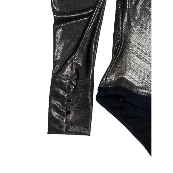 ALIX NYC Dakota Lamé One-Shoulder Silver Metallic Bodysuit-sz Small - Picture 13 of 15